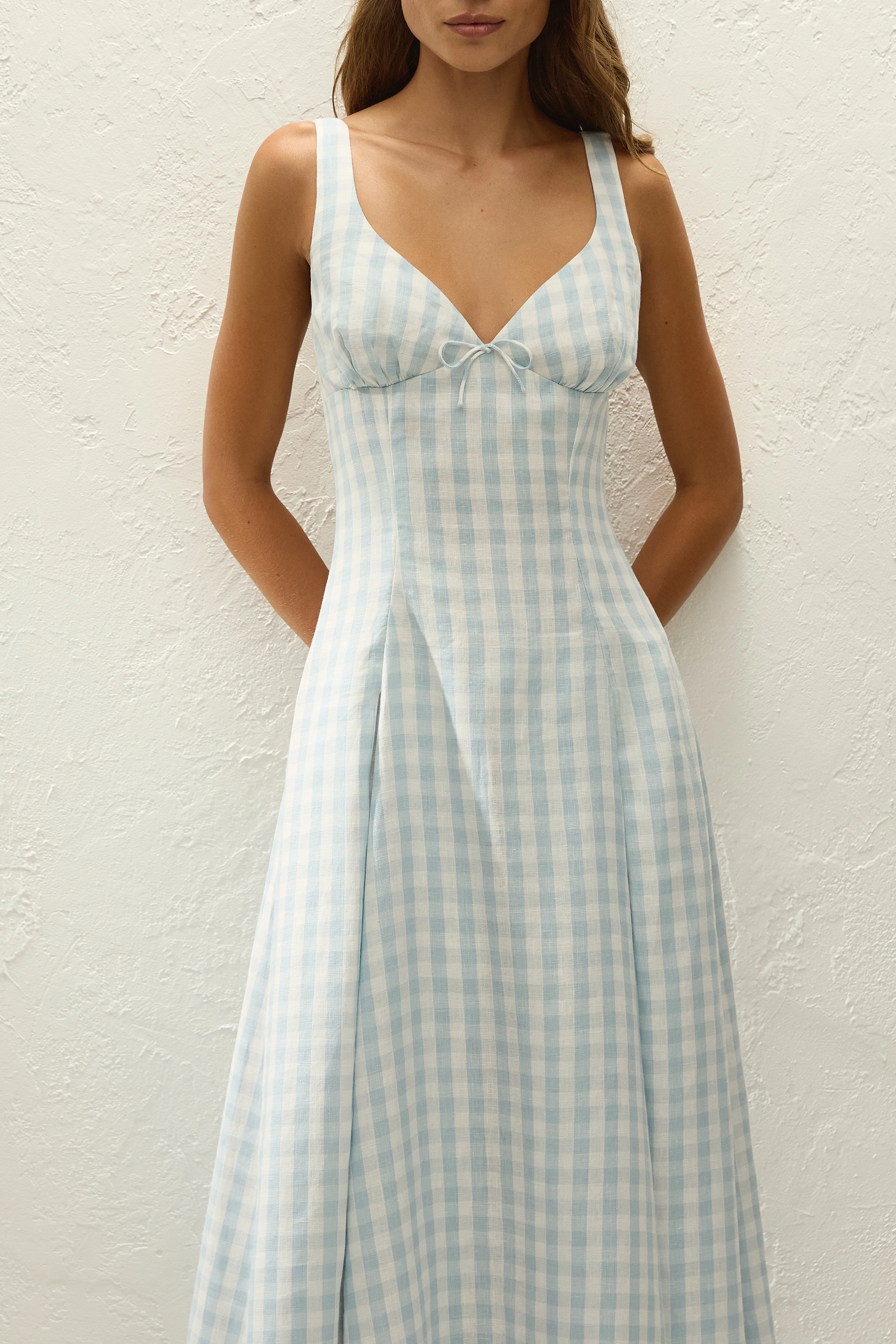 Adalee Midi Dress Gingham Sky Blue - Image 2