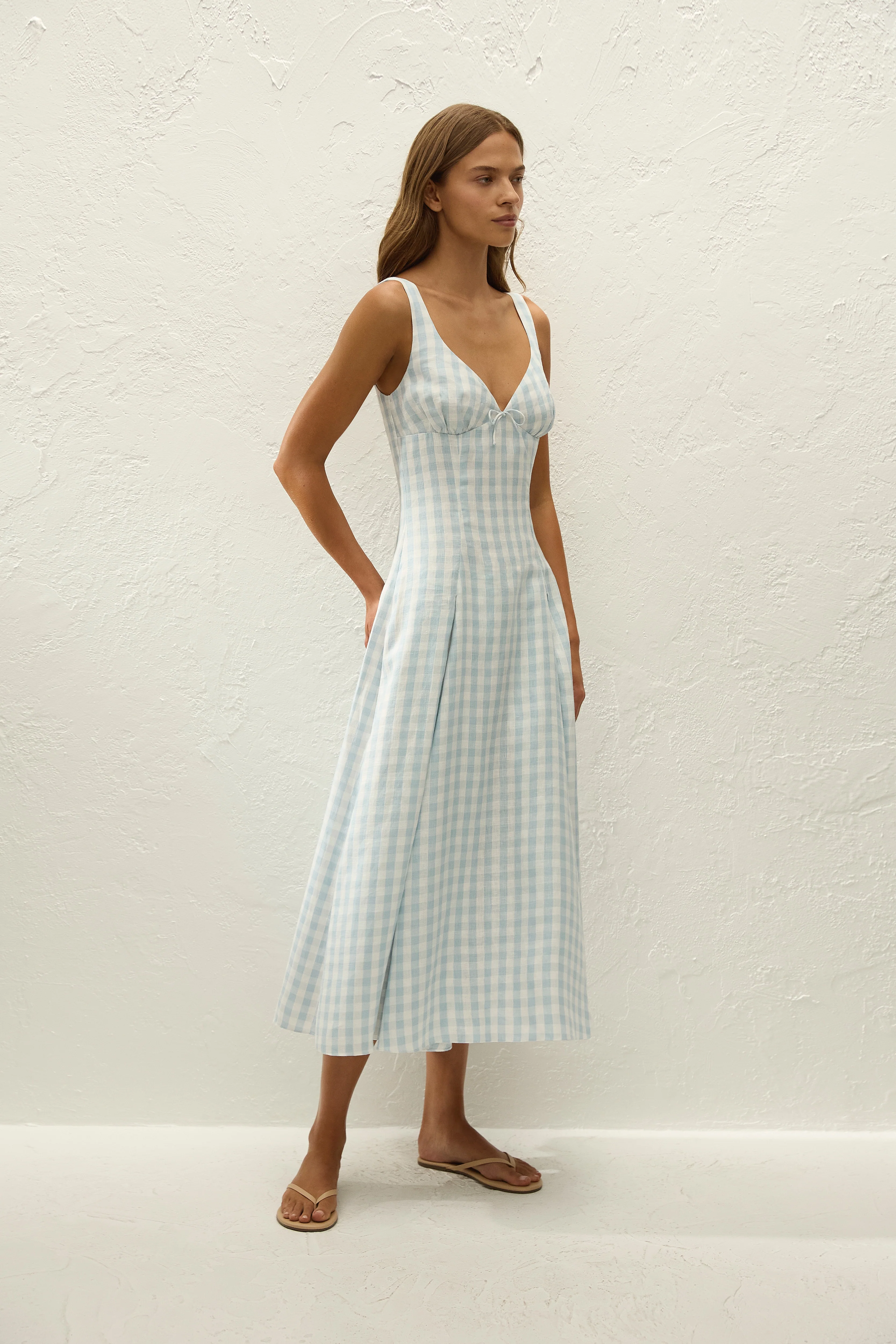 Adalee Midi Dress Gingham Sky Blue - Image 3