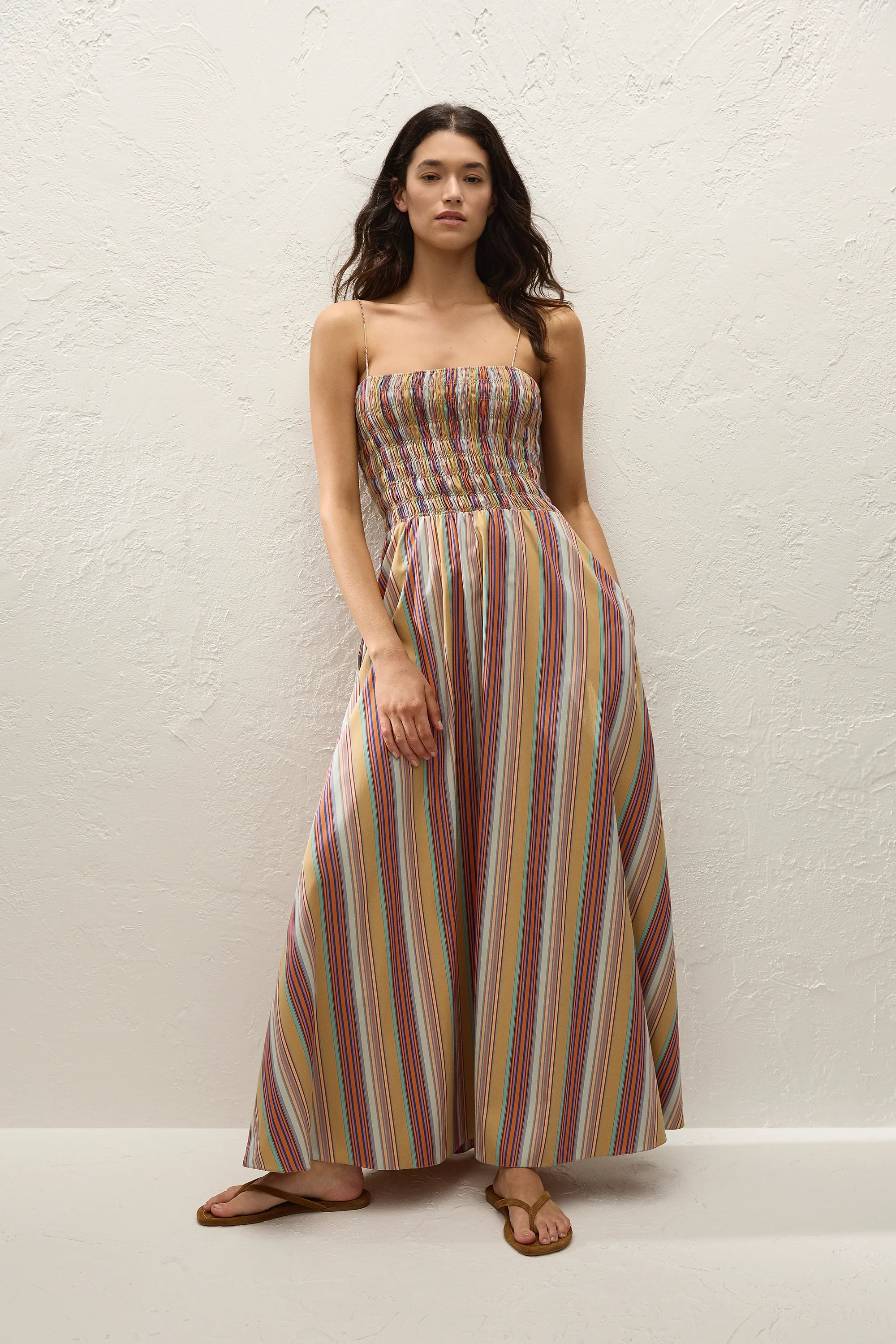 Anniken Maxi Dress Agua Stripe Mustard