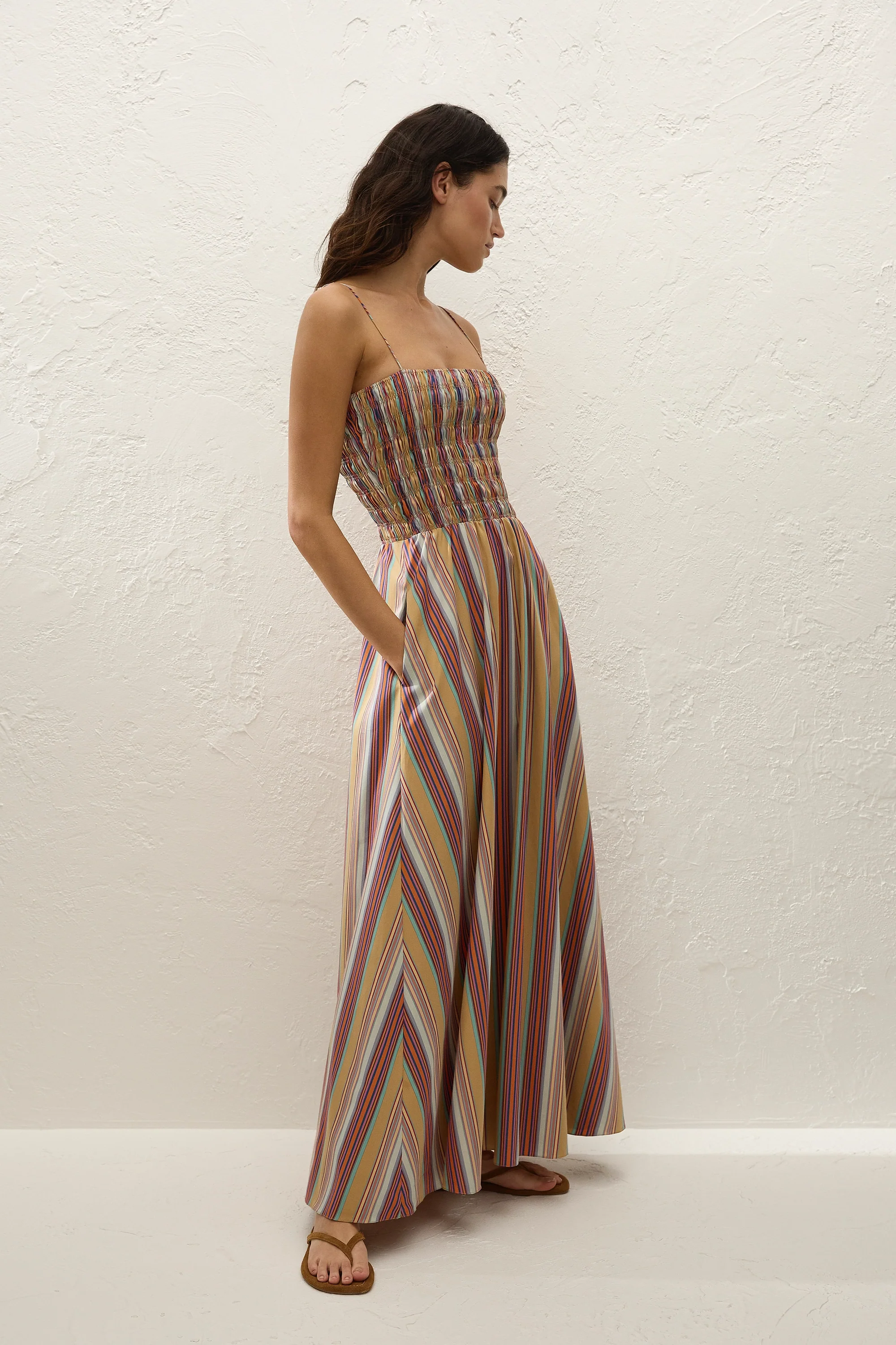 Anniken Maxi Dress Agua Stripe Mustard - Image 3