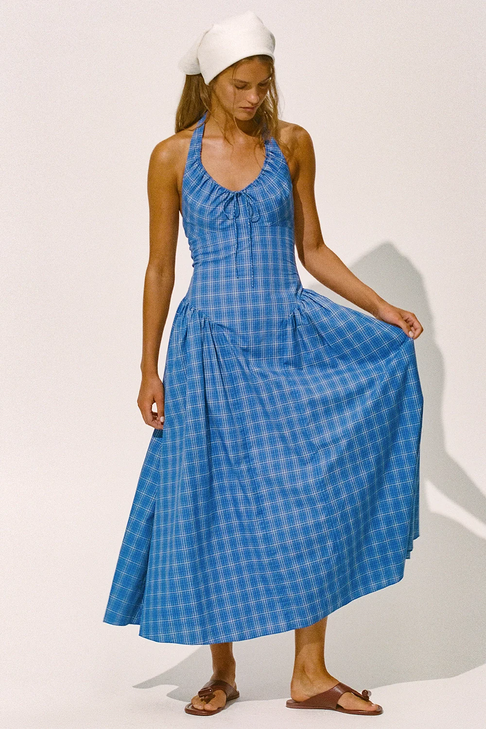 Del Ros Midi Dress Flor Check Cobalt - Image 2