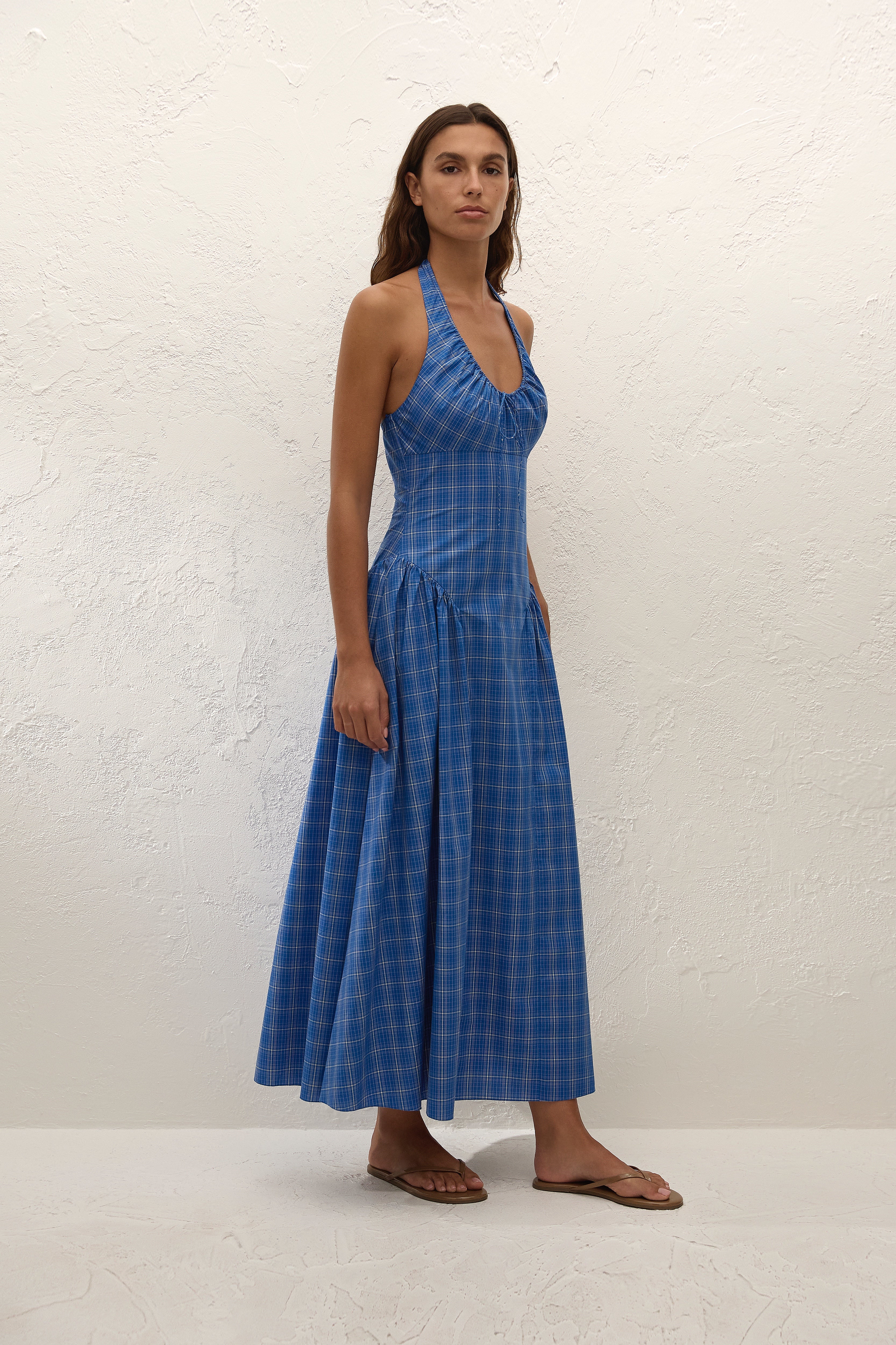 Del Ros Midi Dress Flor Check Cobalt - Image 4