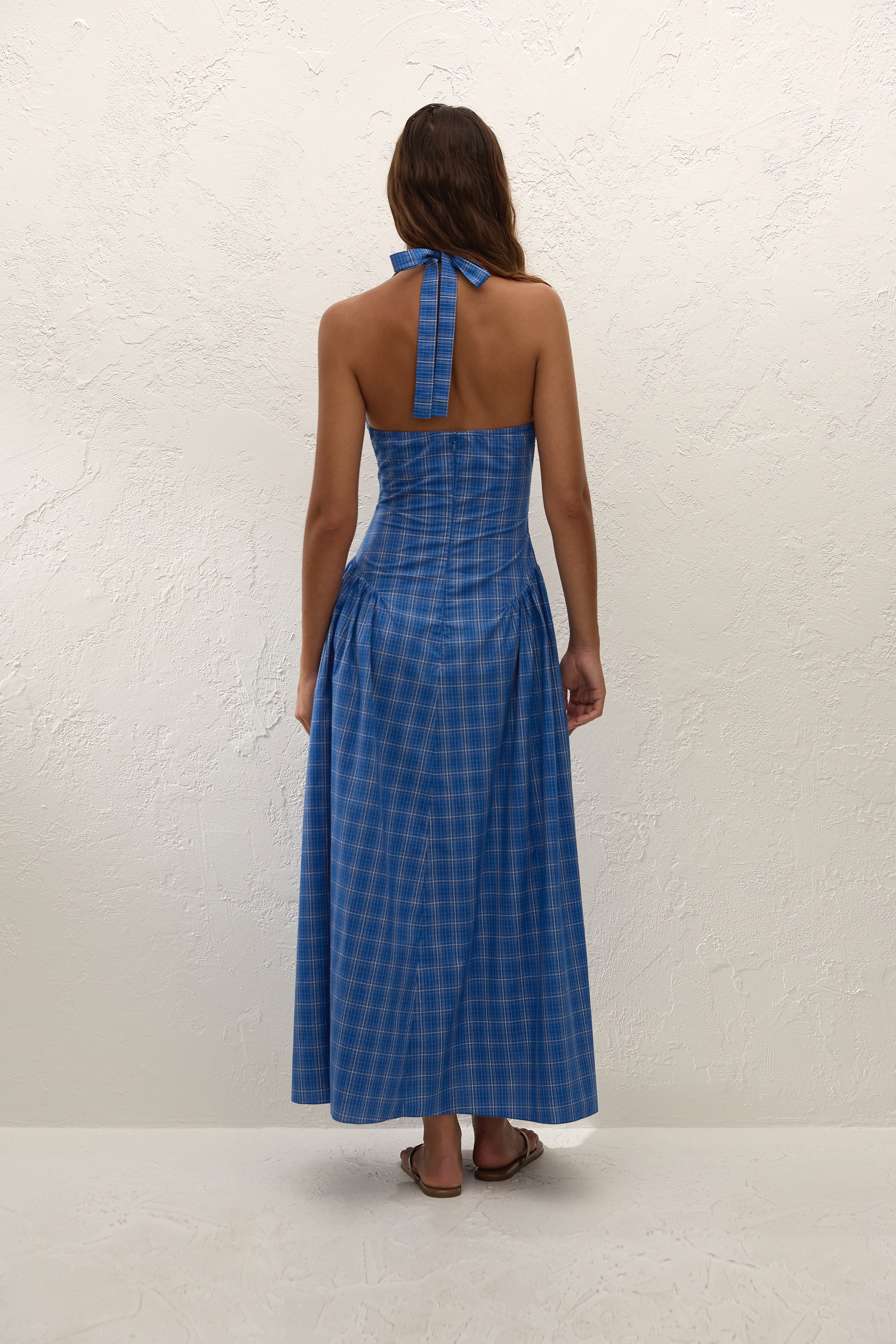 Del Ros Midi Dress Flor Check Cobalt - Image 5