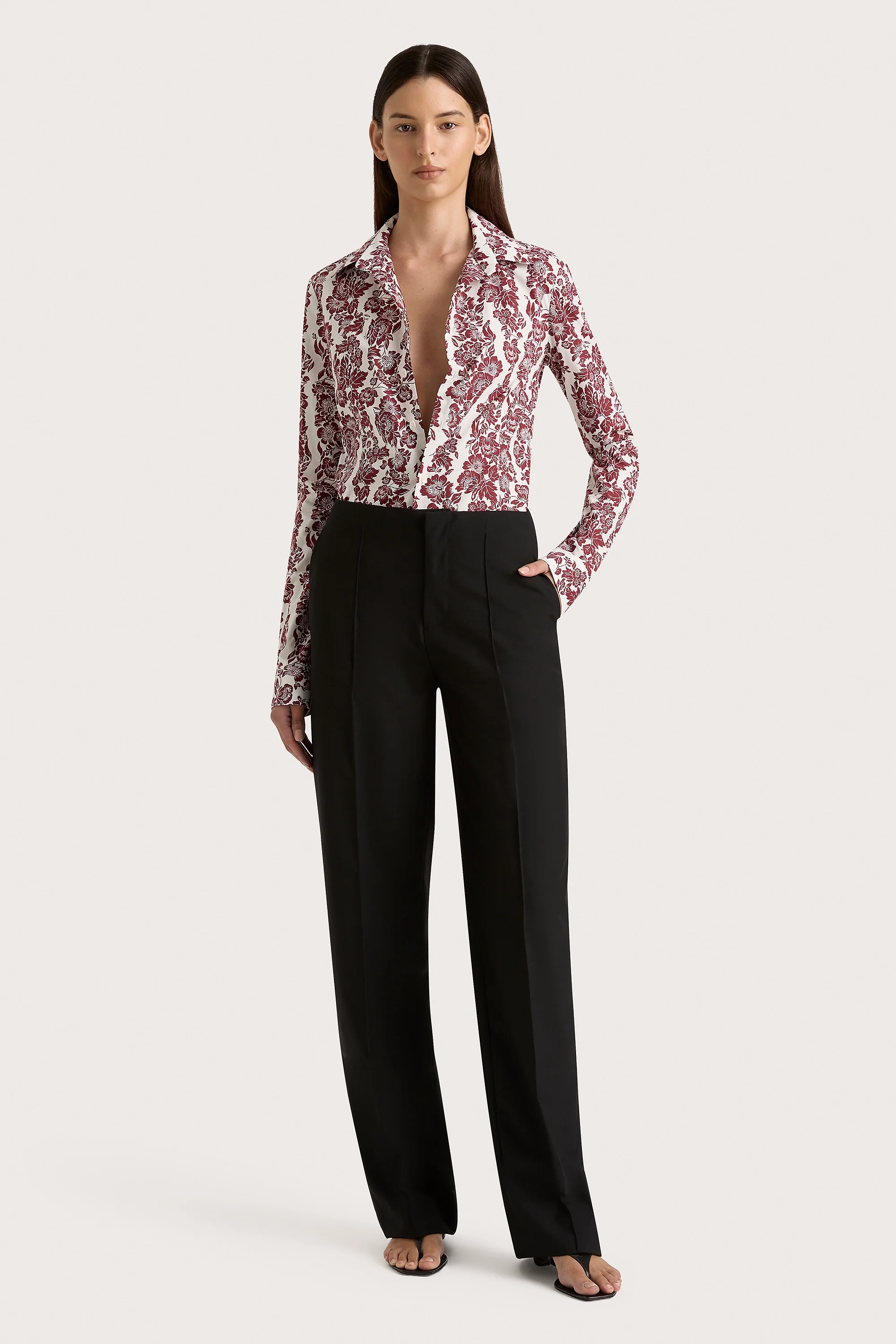 Estelle Fitted Shirt Striped Floral Wine - Final Sale