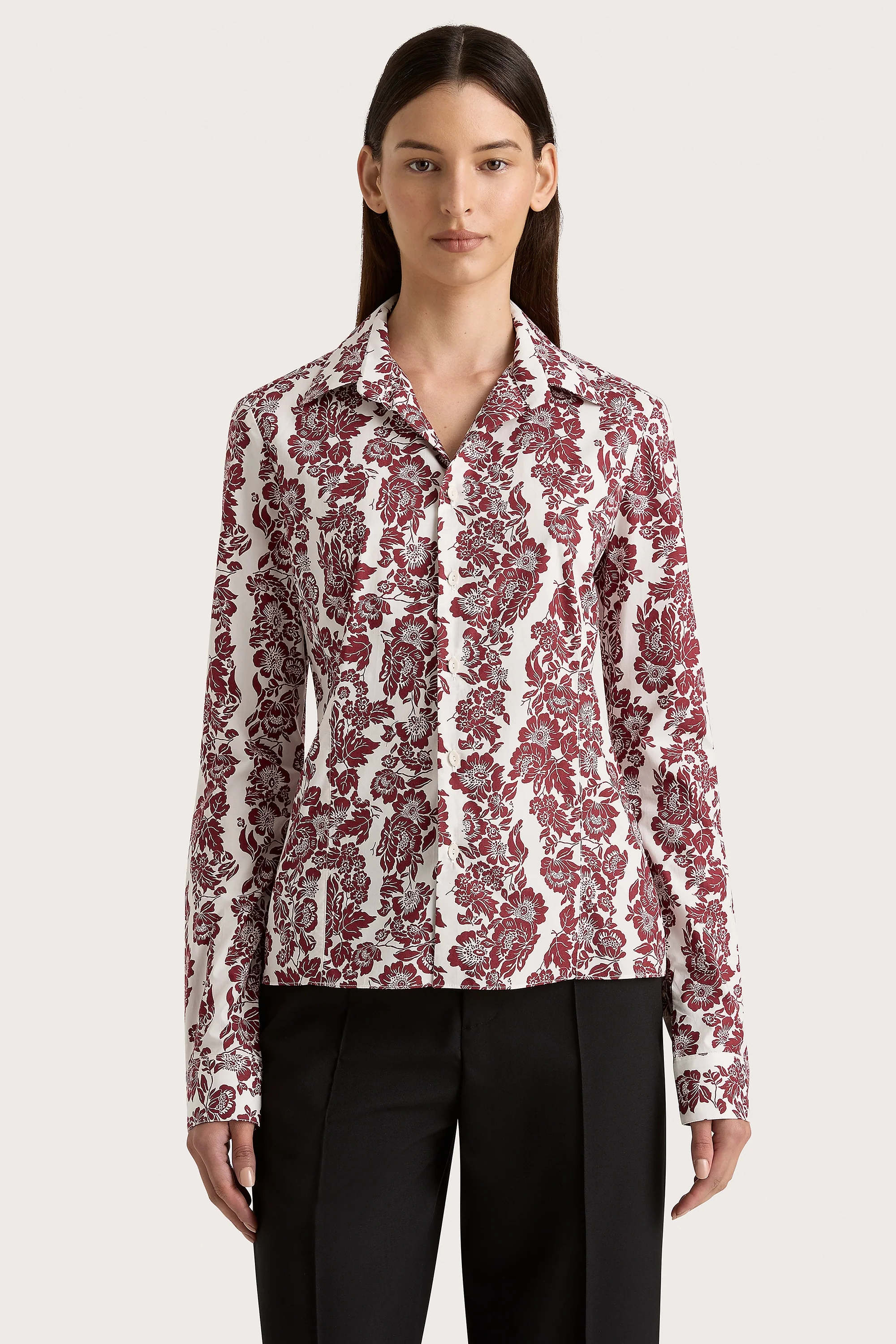 Estelle Fitted Shirt Striped Floral Wine - Final Sale - Image 2