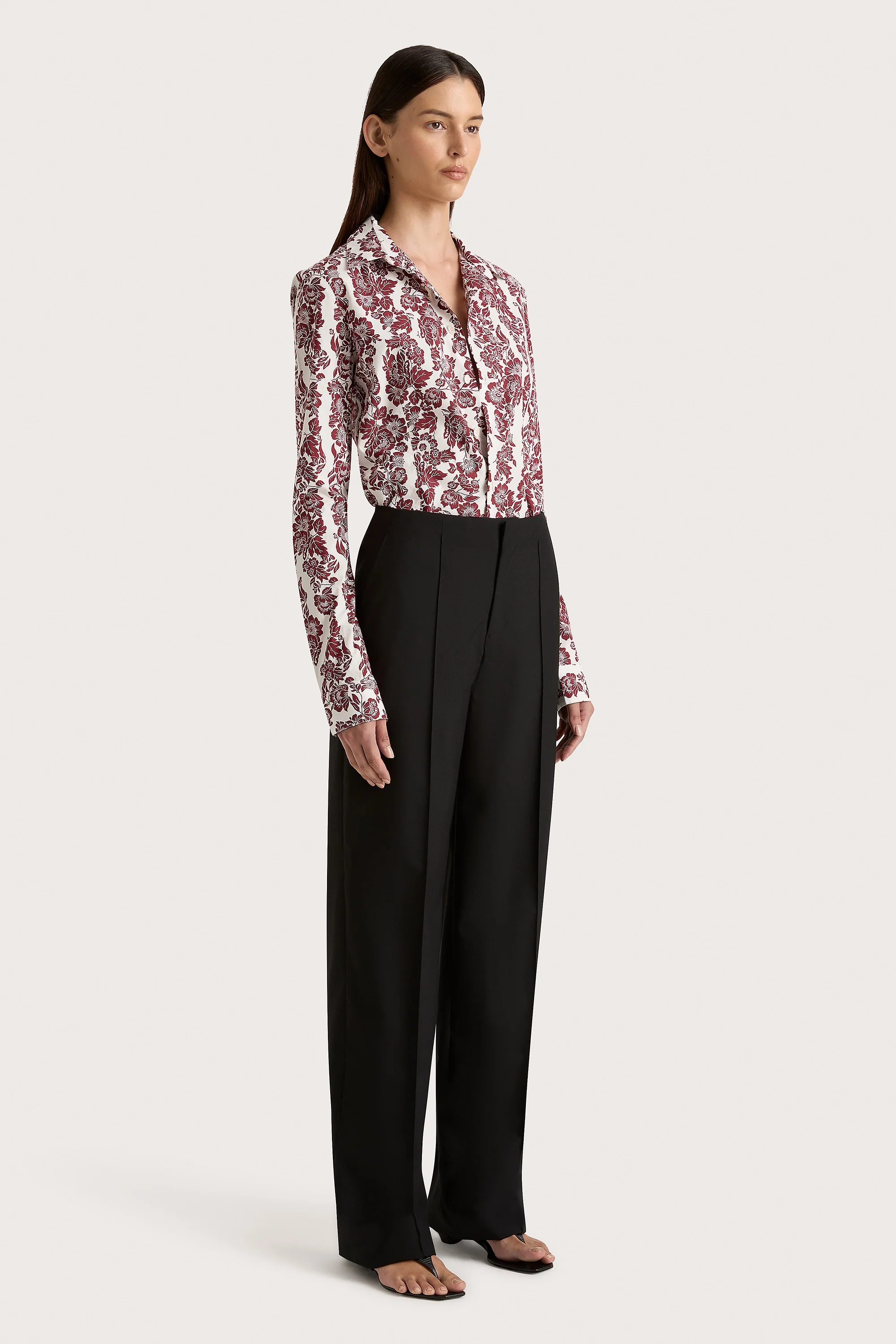 Estelle Fitted Shirt Striped Floral Wine - Final Sale - Image 3