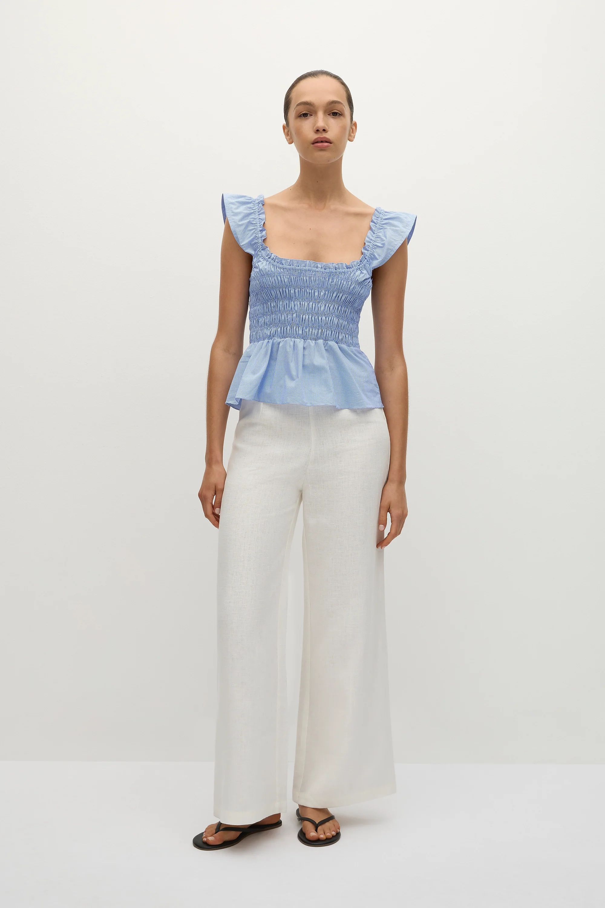 Eudora Top Micro Gingham Soft Blue - Final Sale