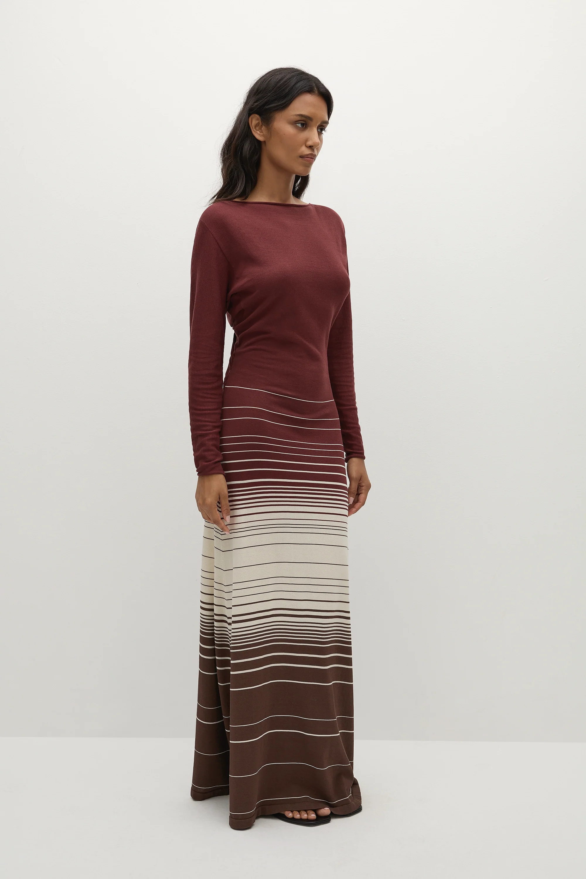 Idun Maxi Dress Accordion Stripe Bordeaux - Final Sale - Image 5