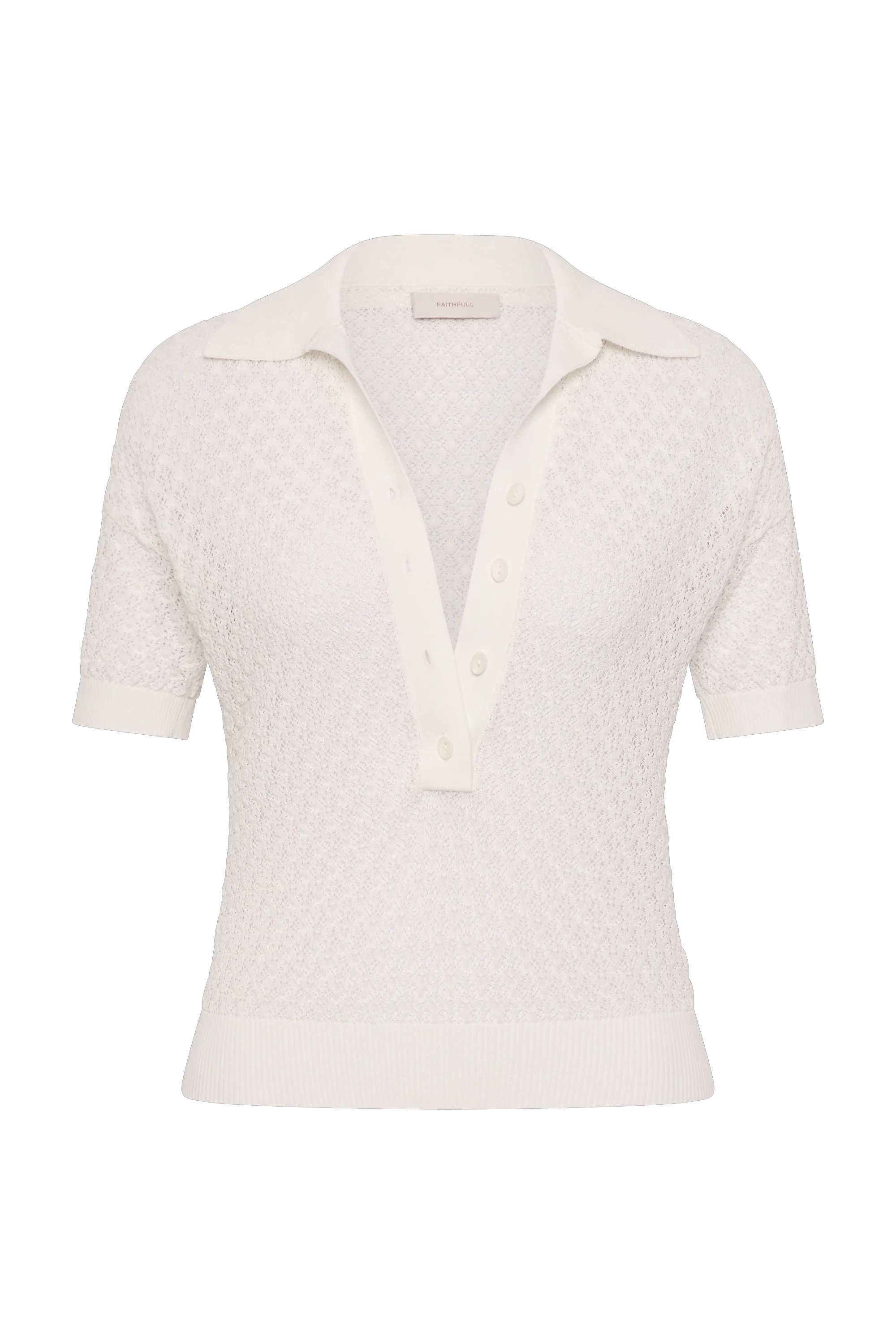 Lenna Polo Top Pointelle Lace Vintage White - Image 11