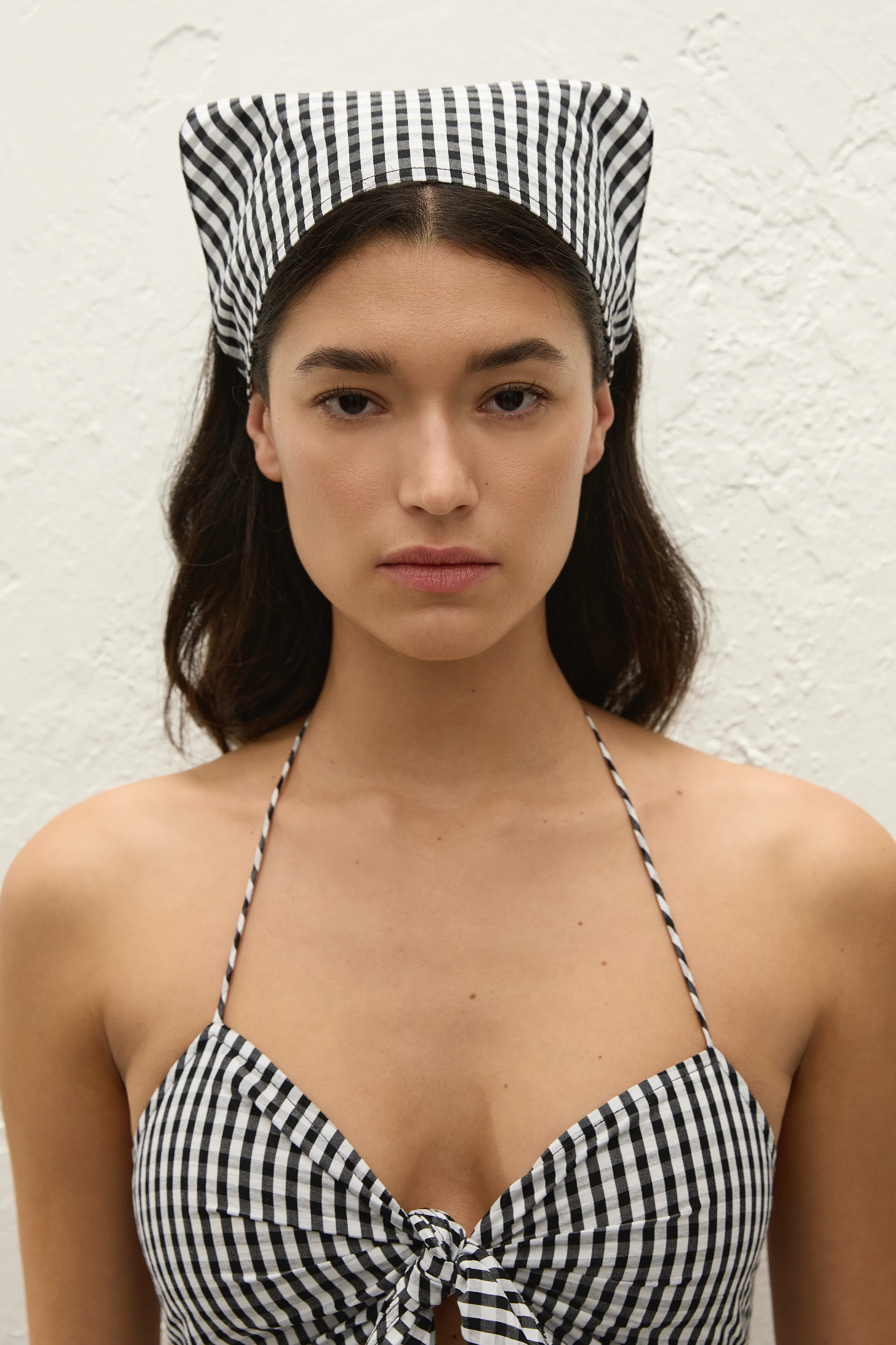Lucia Head Scarf Black Textured Gingham