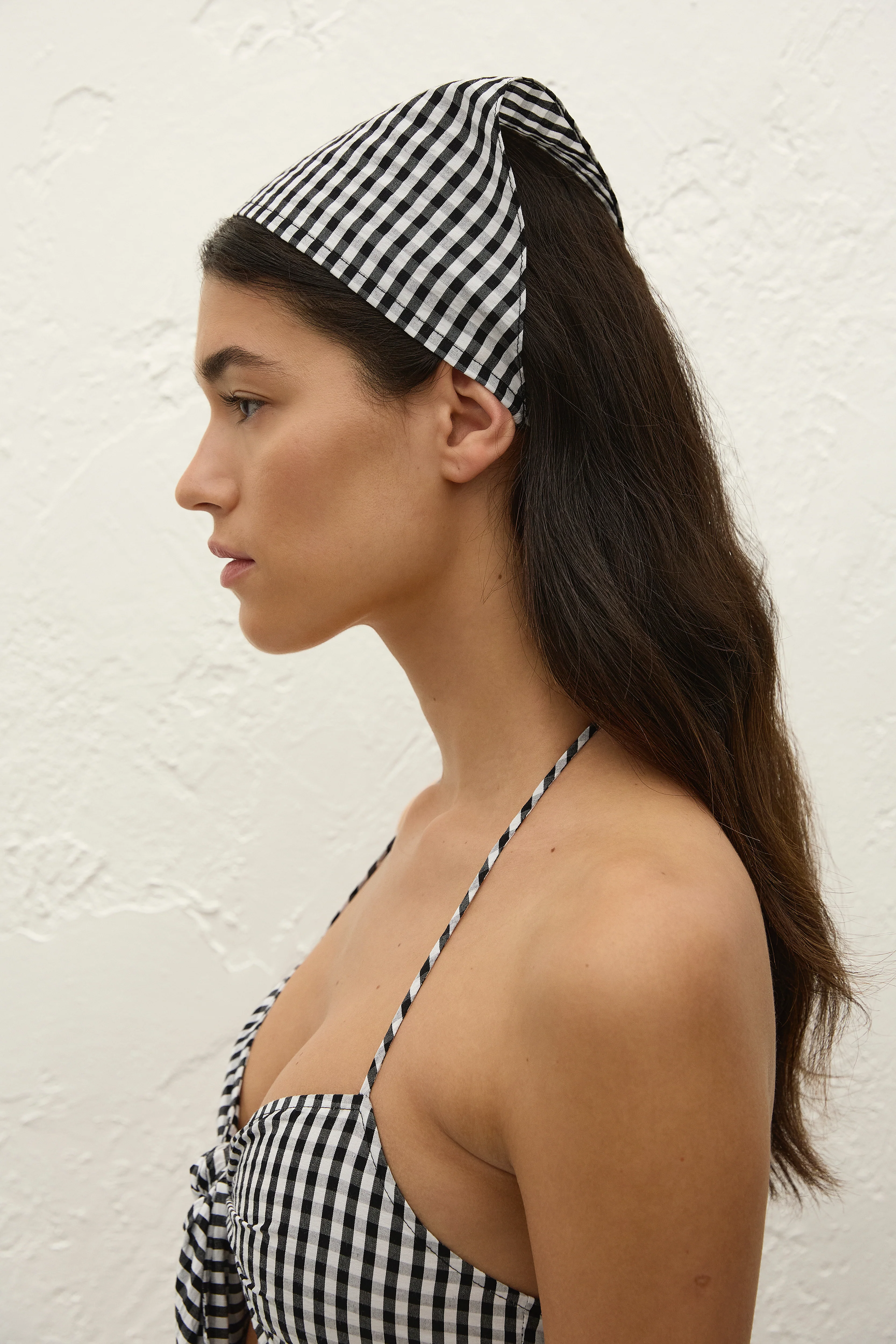 Lucia Head Scarf Black Textured Gingham - Image 2