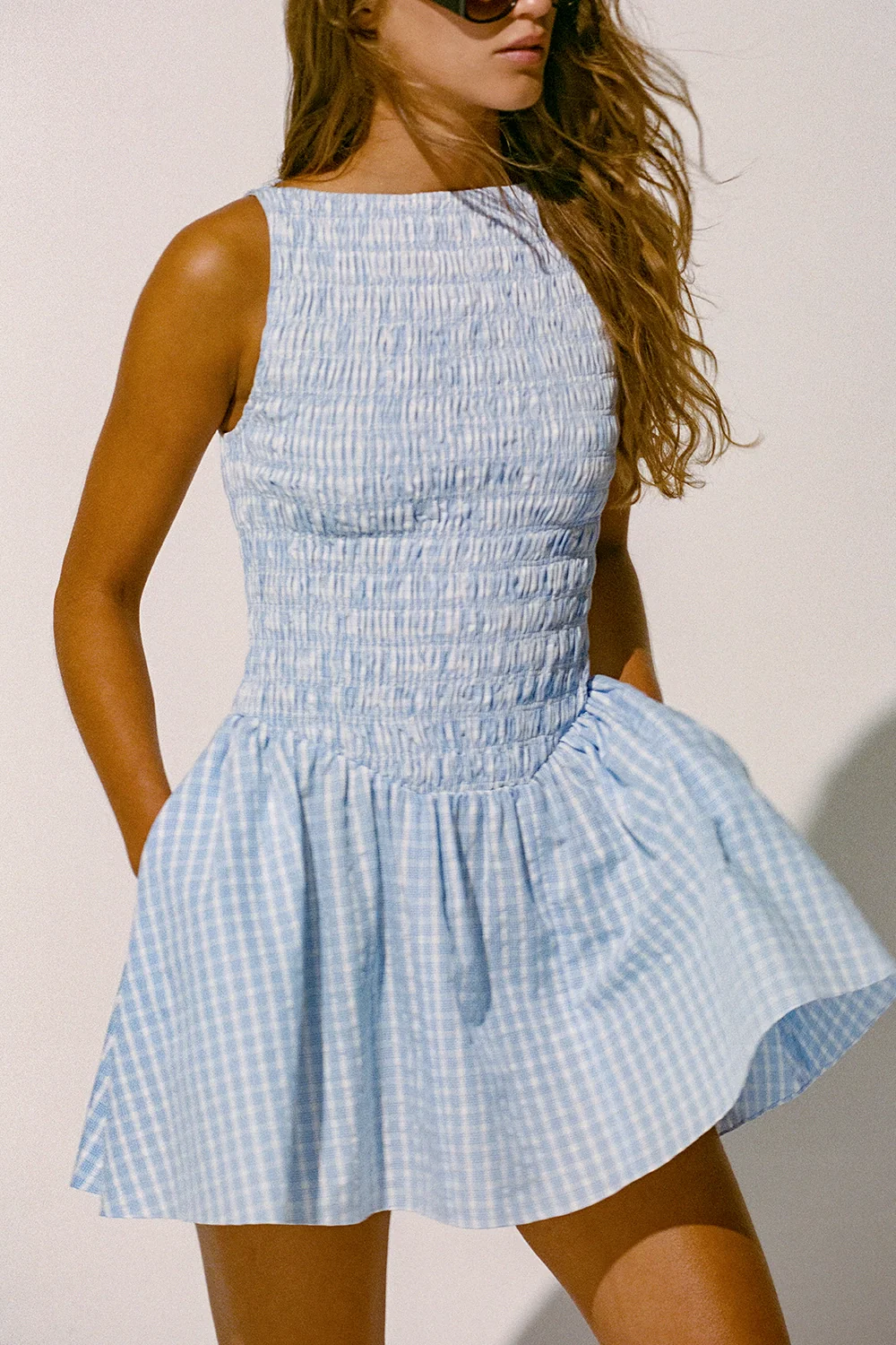 Martina Mini Dress Paloma Check Light Blue White - Image 2
