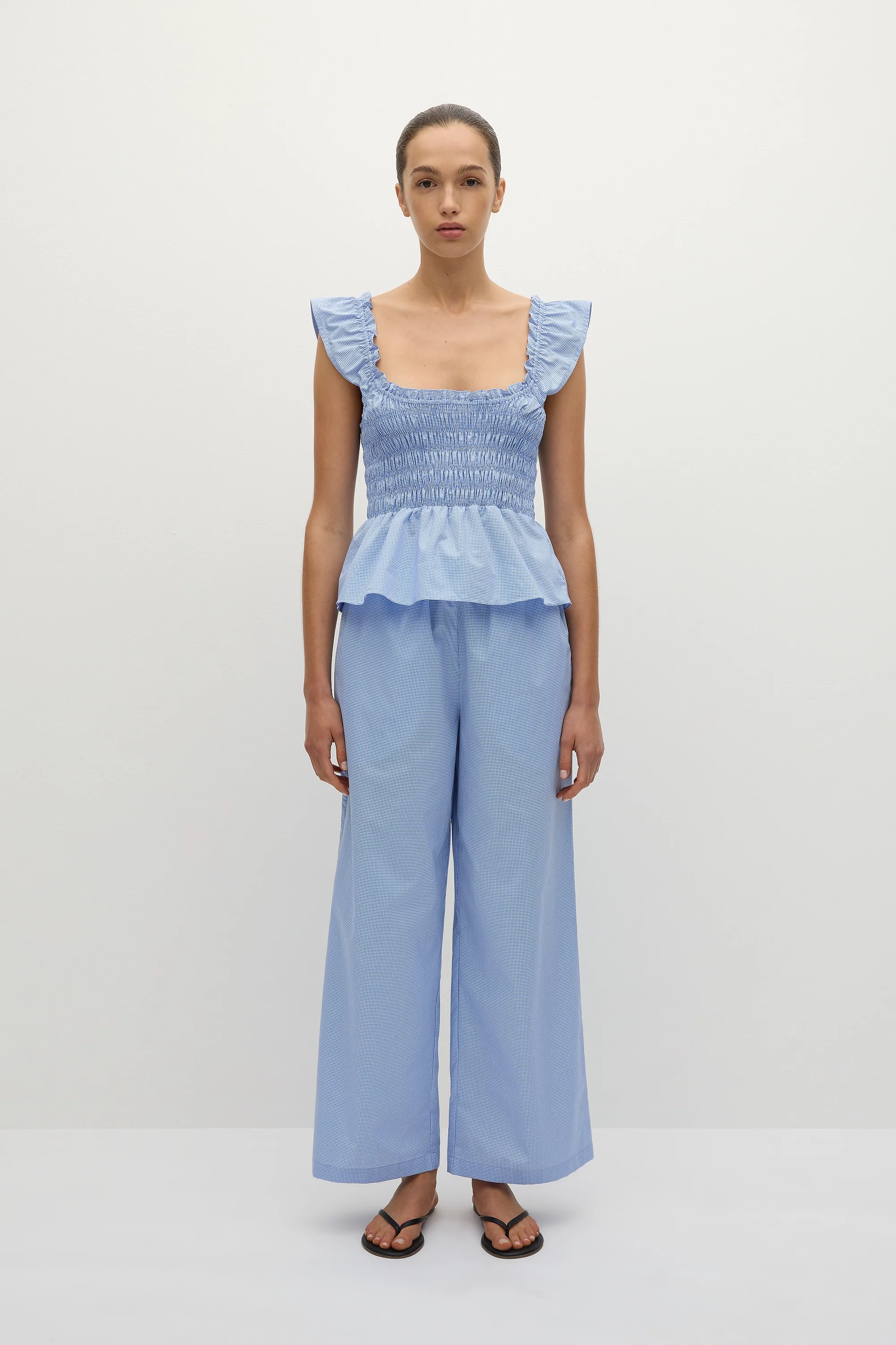 Martine Pant Micro Gingham Soft Blue - Final Sale