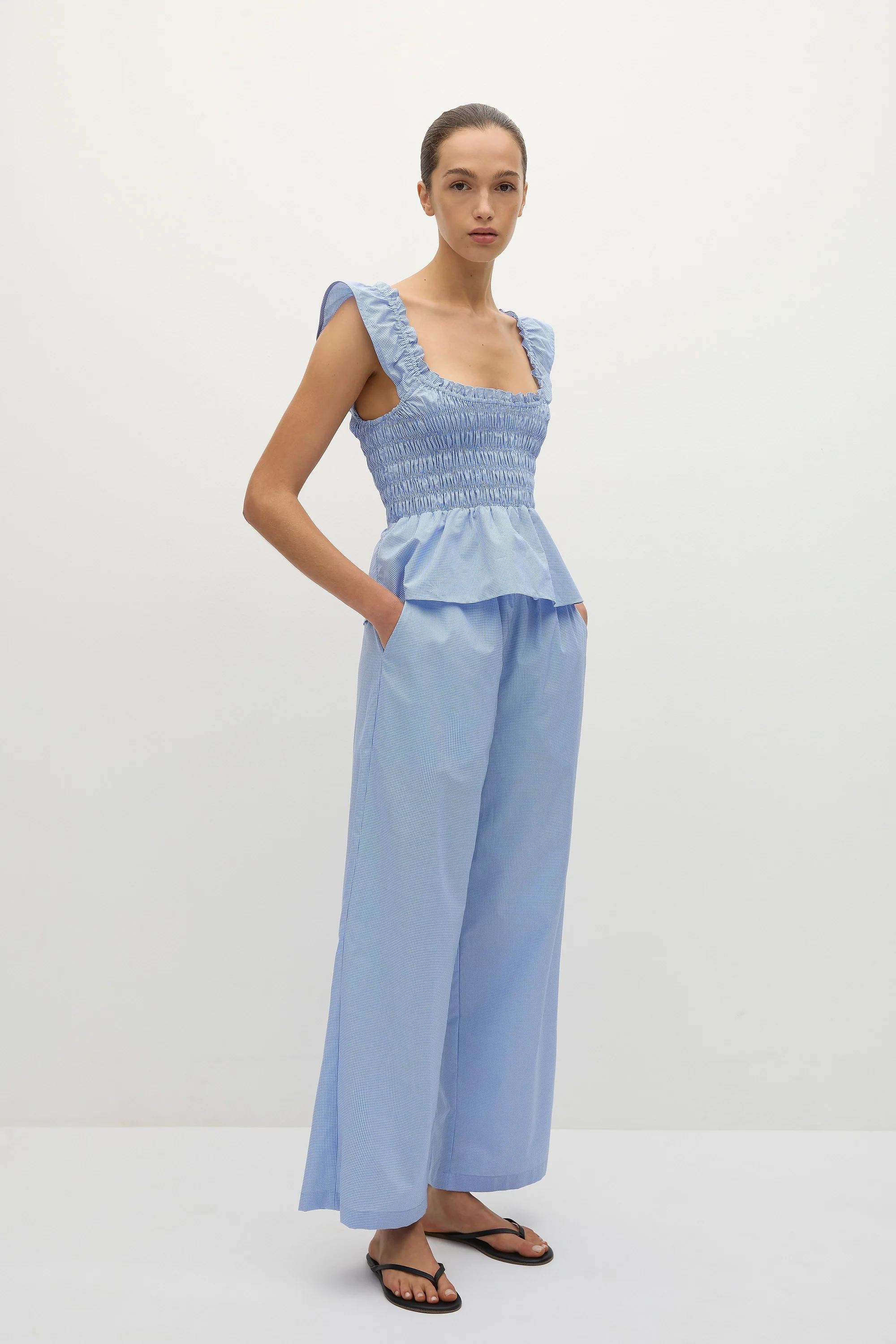 Martine Pant Micro Gingham Soft Blue - Final Sale - Image 3