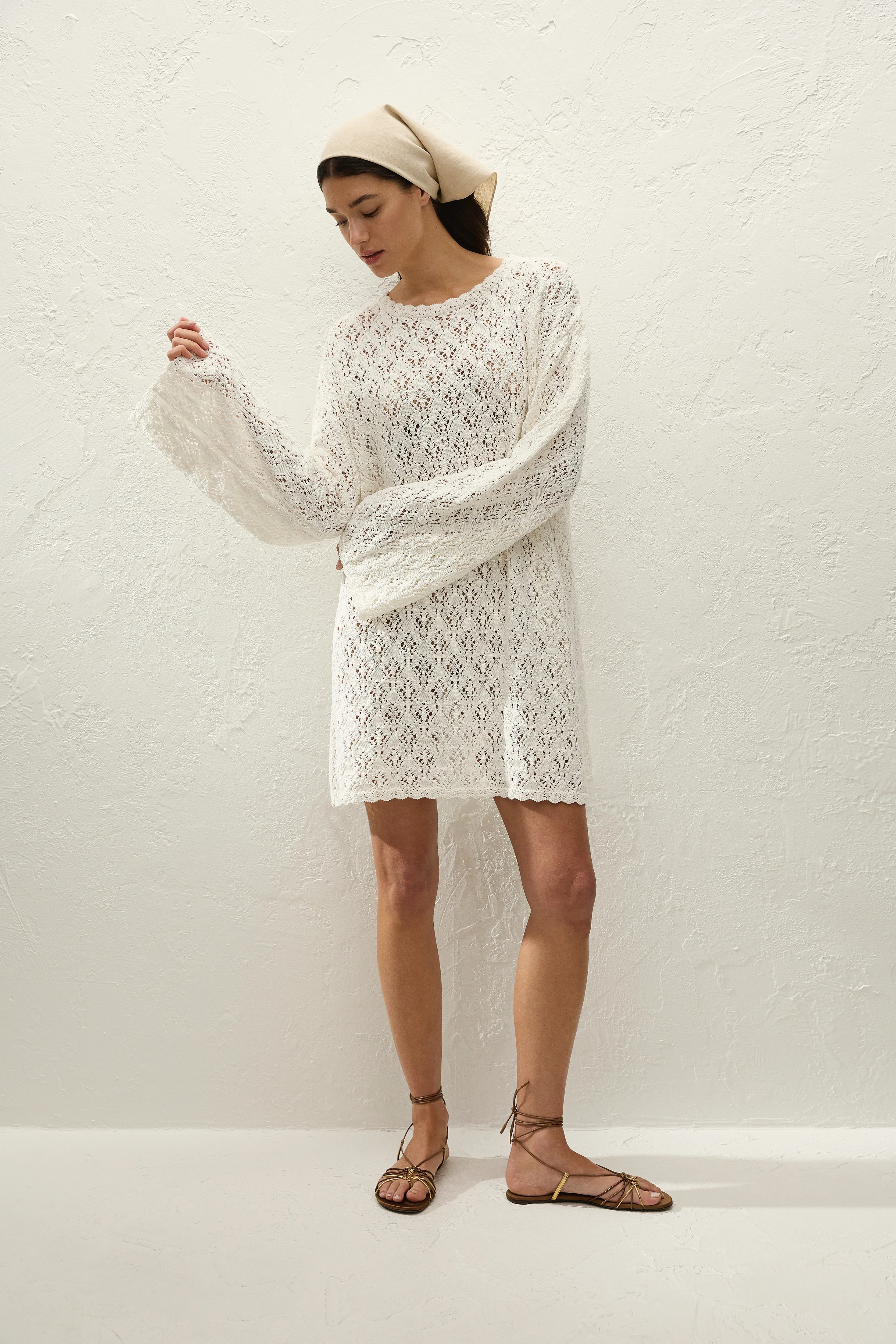 Romina Mini Dress Pointelle Knit Vintage White - Image 5