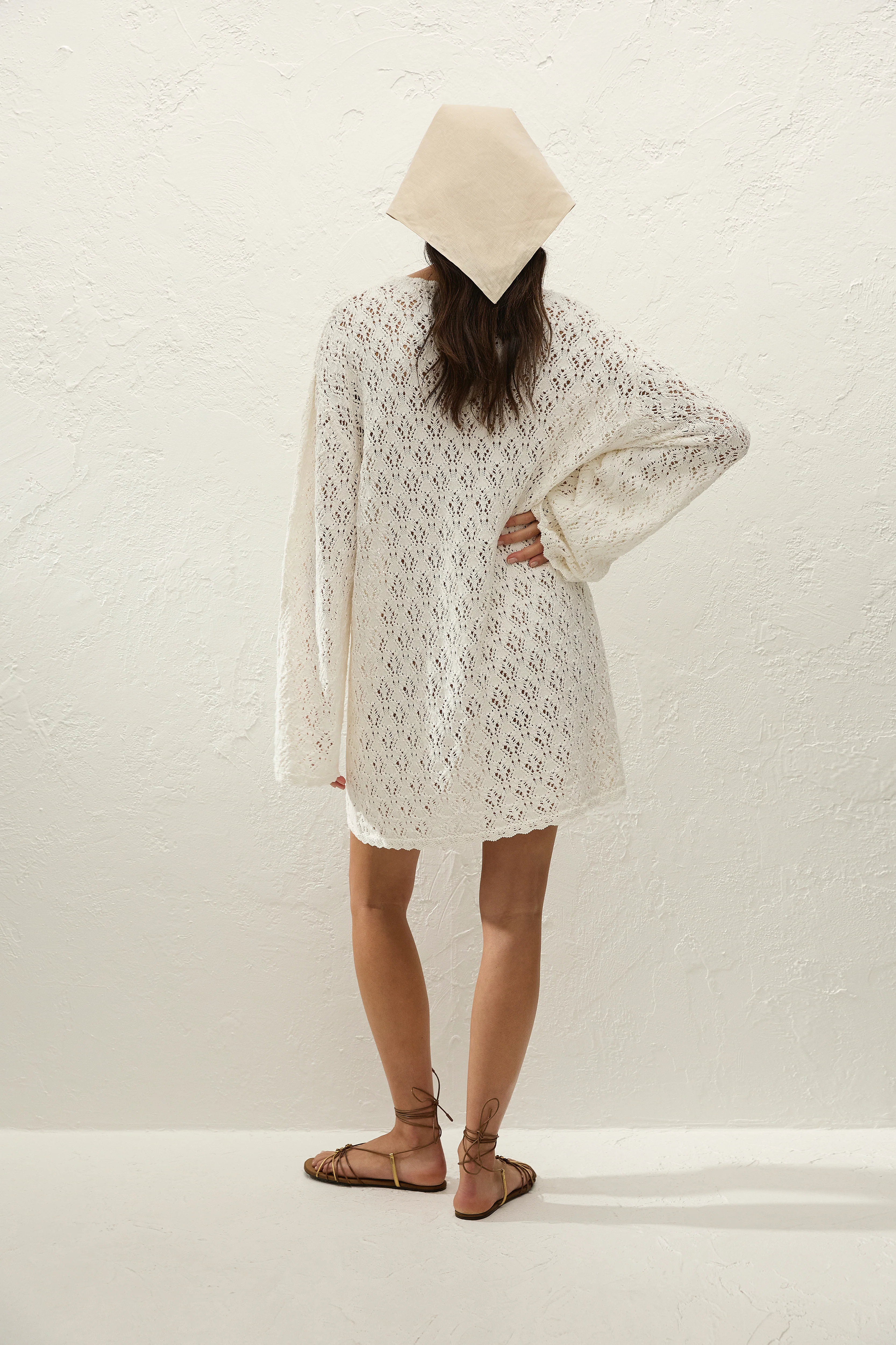 Romina Mini Dress Pointelle Knit Vintage White - Image 7