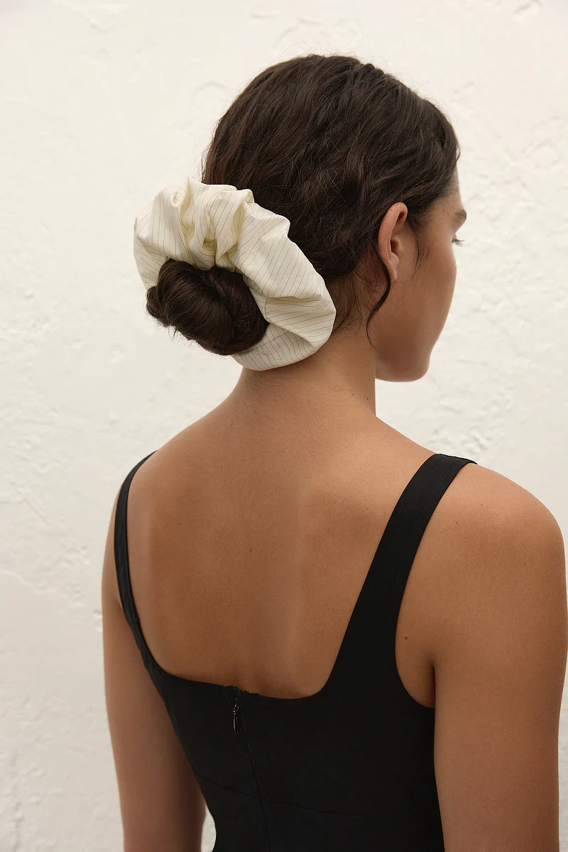 Hair Scrunchie Cream Pinstripe - Image 3